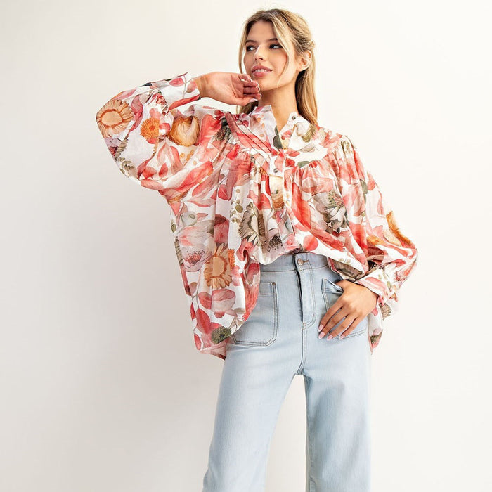 Floral Printed Button Down Shirt Top