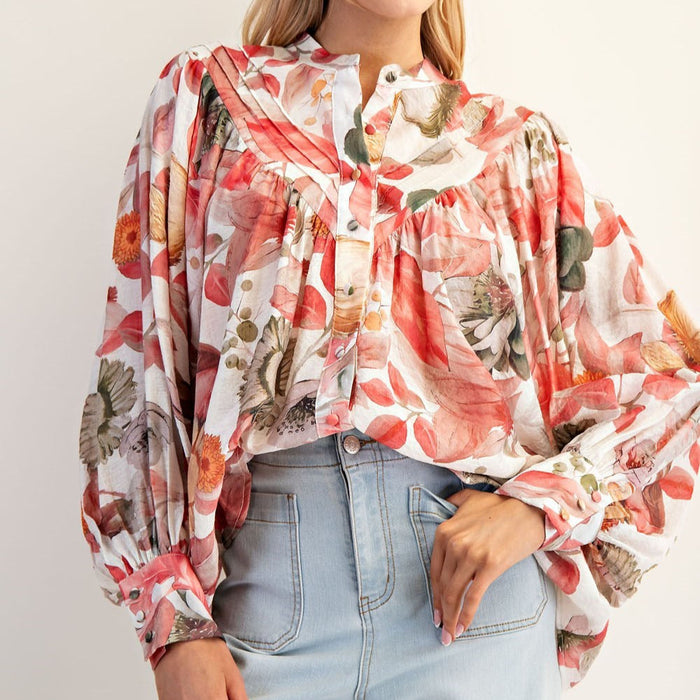 Floral Printed Button Down Shirt Top