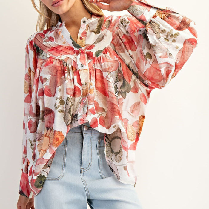 Floral Printed Button Down Shirt Top