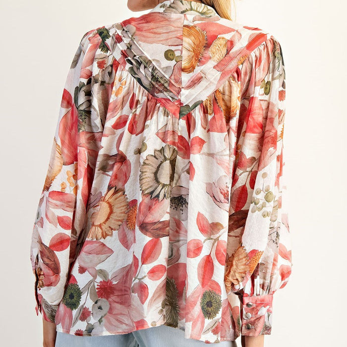 Floral Printed Button Down Shirt Top