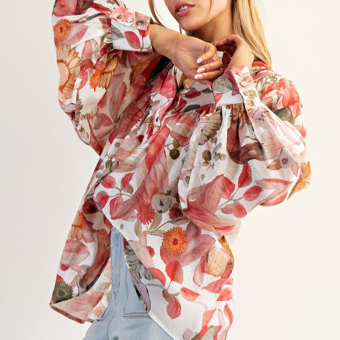 Floral Printed Button Down Shirt Top