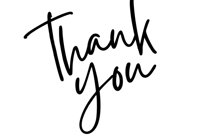 White card with Thank You in black handwritten script