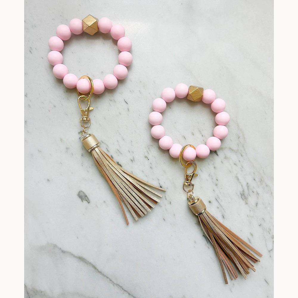 Wristband Keychain - Light Pink w Gold Tassel