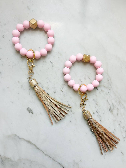 Wristband Keychain - Light Pink w Gold Tassel