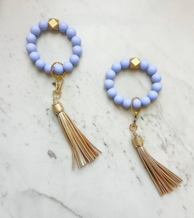 Wristband Keychain - Periwinkle w Gold Tassel