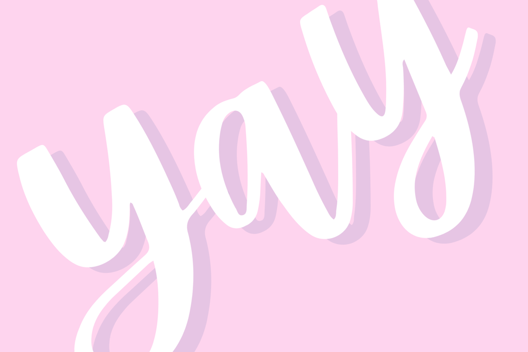 Pink card with yay in white brush script