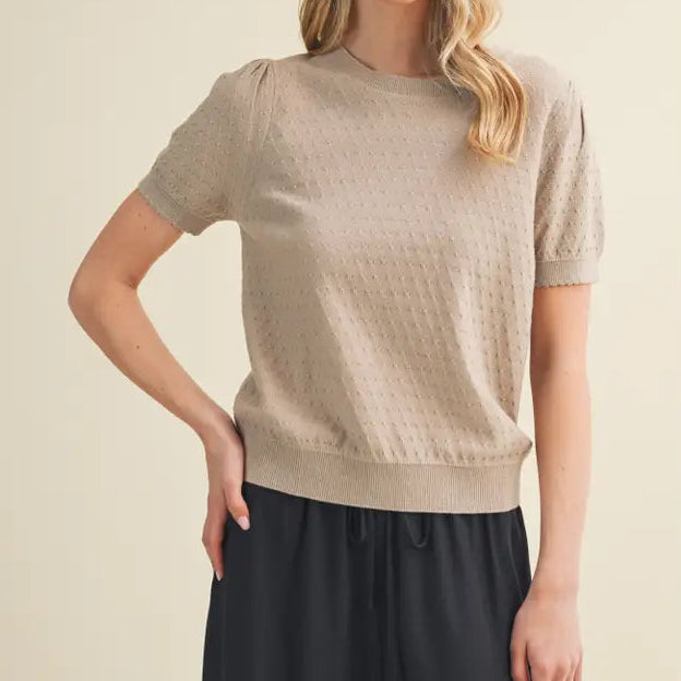 Starburst Pointelle Puff Sleeve Sweater