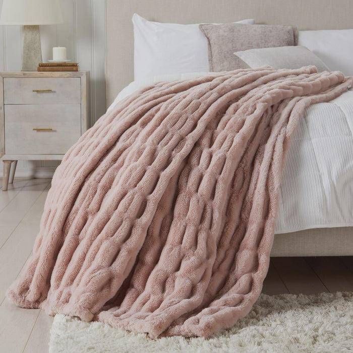 Luxury Heavyweight Ruched Throw Blanket - Pink