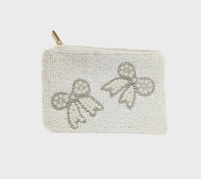 White Bowtie Beaded Coin Purse