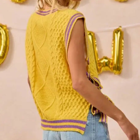 Purple and Gold Textured Knit Sweater Top