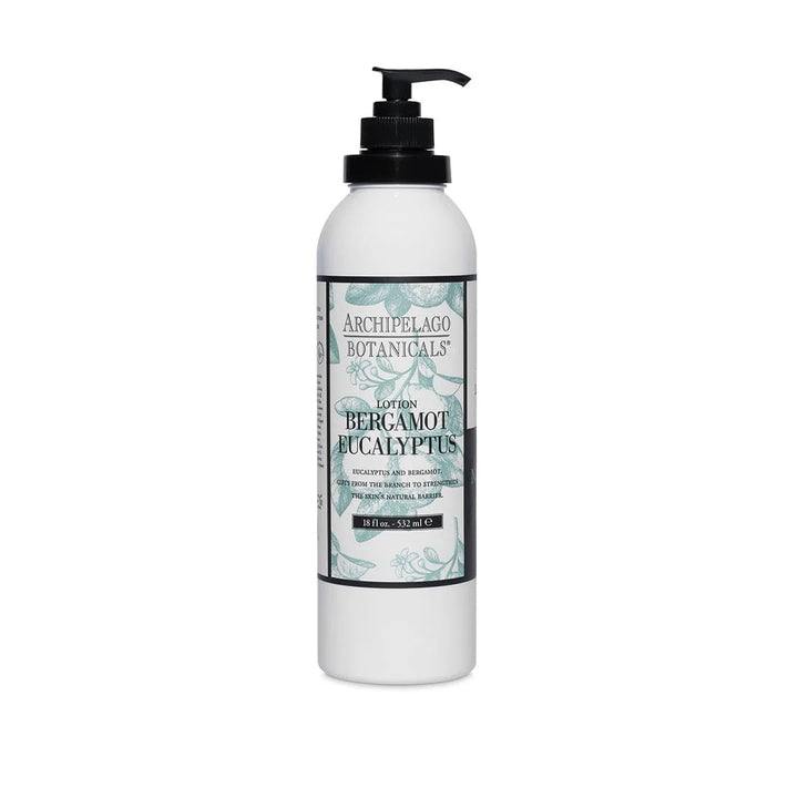 Archipelago Botanicals Bergamot Eucalyptus lotion in a white pump bottle