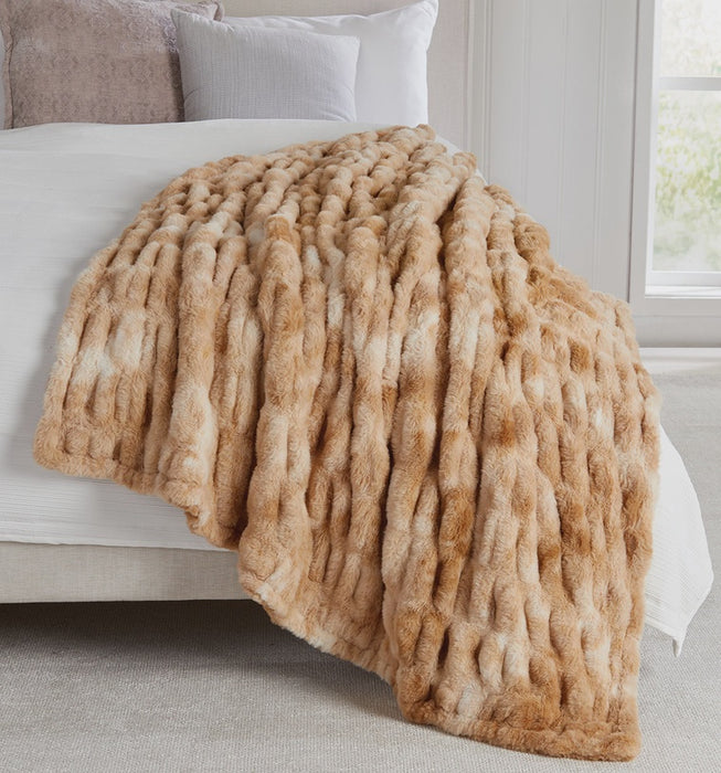 Luxury Heavyweight Ruched Throw Blanket - Caramel Swirl