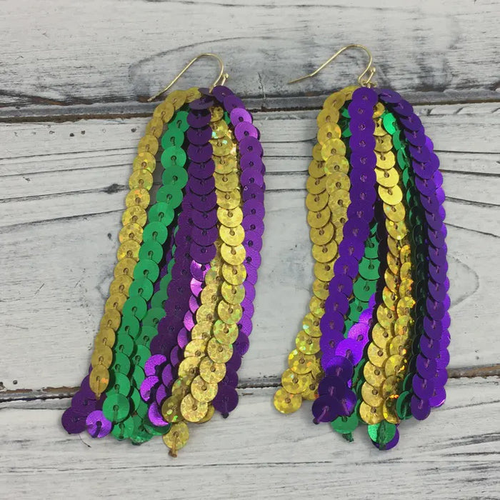 Mardi Gras Sequin Tassel Earrings