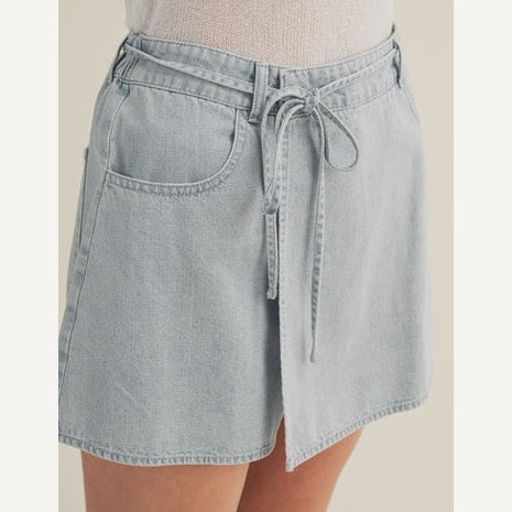 Folded Asymmetric Self-Tie Waist Skort
