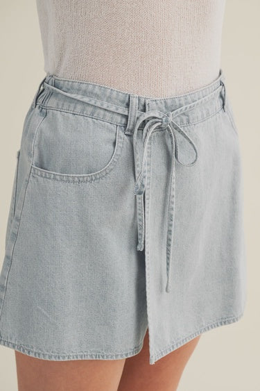 Folded Asymmetric Self-Tie Waist Skort