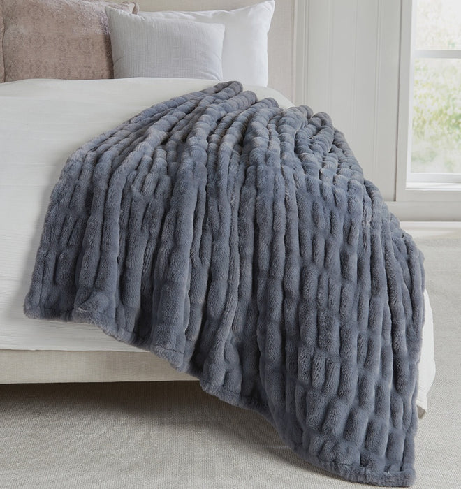 Luxury Heavyweight Ruched Throw Blanket - Grey