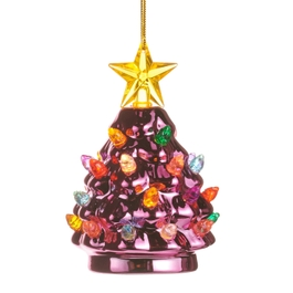 Pink Metallic Tree Lighted Ornament