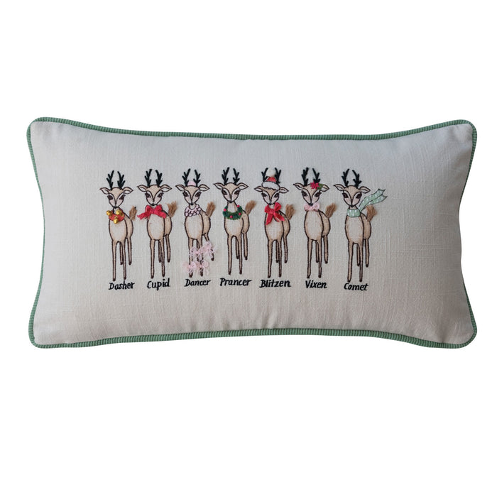 Santa's Reindeer Embroidered Lumbar Pillow