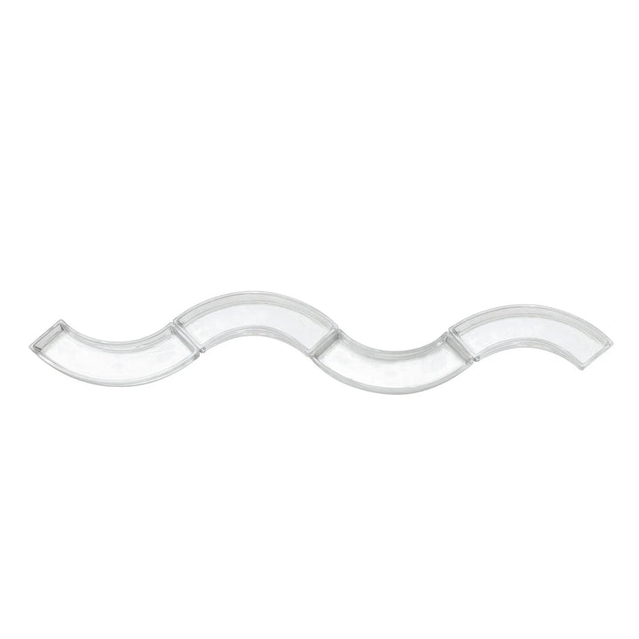 Clear acrylic modular tray serpentine drawer organizer on a white background featuring four interlocking curved segments and a sleek translucent finish