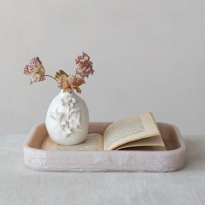 Marbled Resin Tray, Pearlized Finish, Pink (Each One Will Vary)