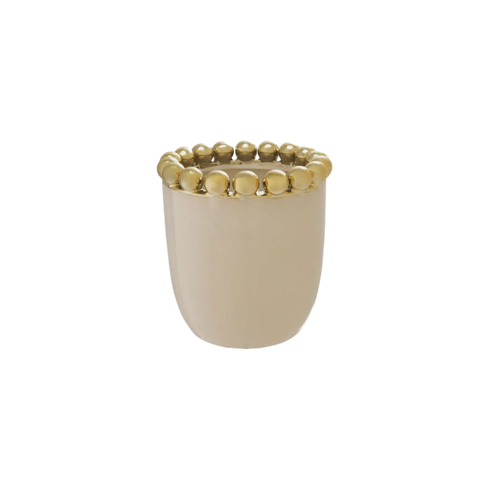 Stoneware Planter/Vase with Gold Electroplated Ball Rim - White