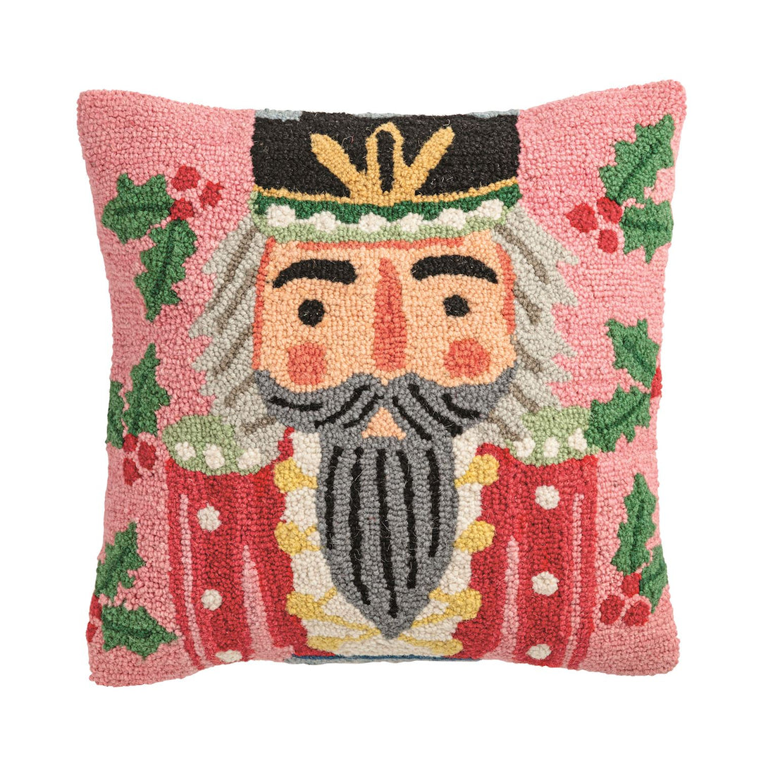 Square Nutcracker Hooked Wool Pillow
