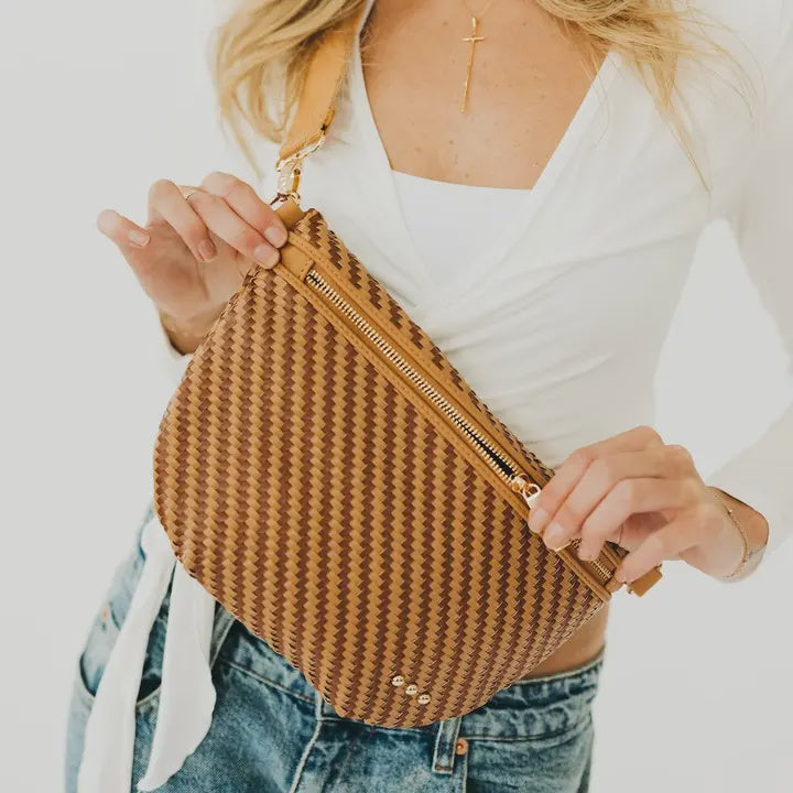 Diagonal Woven Westlyn Woven Bum Bag - Two Tone Browns