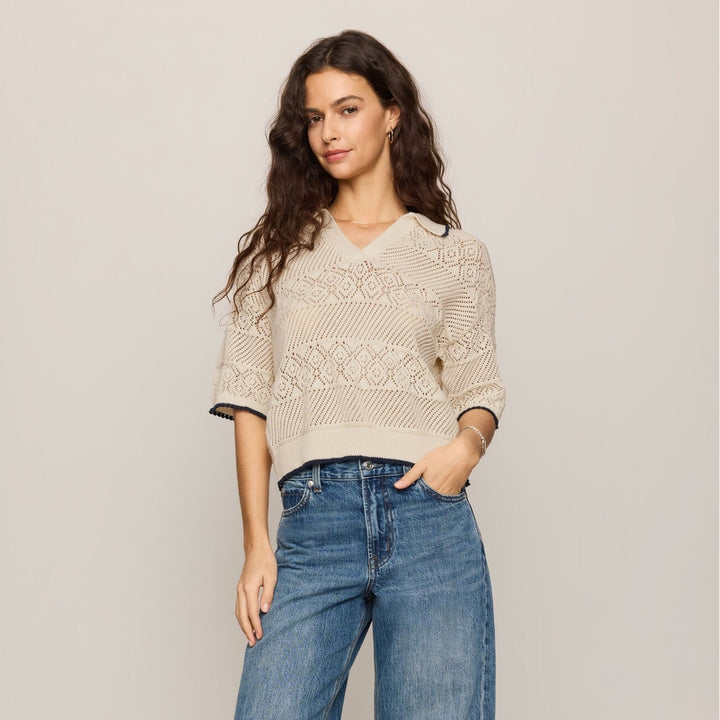 Denman Crochet Polo Sweater
