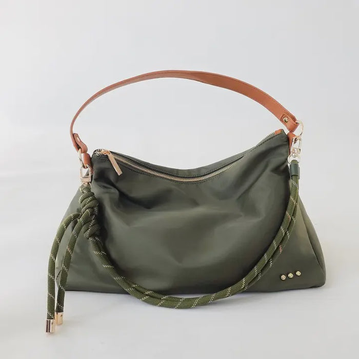 Nikki Nylon Slouchy Shoulder Bag - Olive