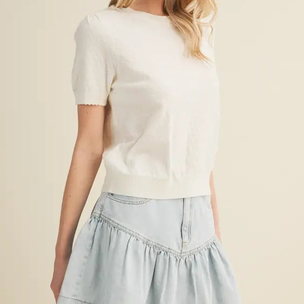 Starburst Pointelle Puff Sleeve Sweater