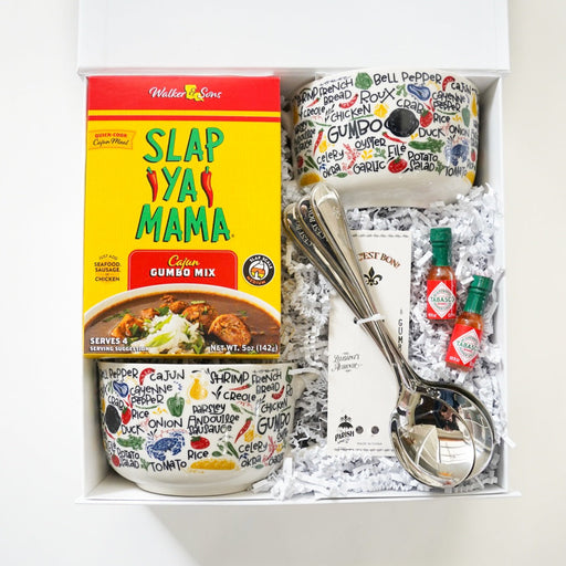 Slap Ya Mama gift set with a bowl, spoon, and other items in a box on a white background