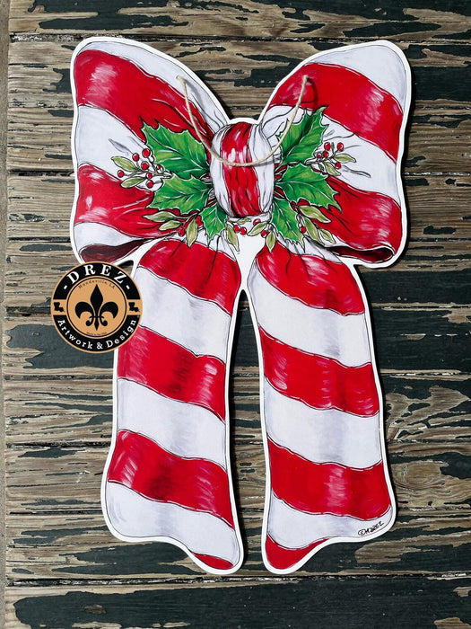 Christmas Candy Cane Bow Door Hanger