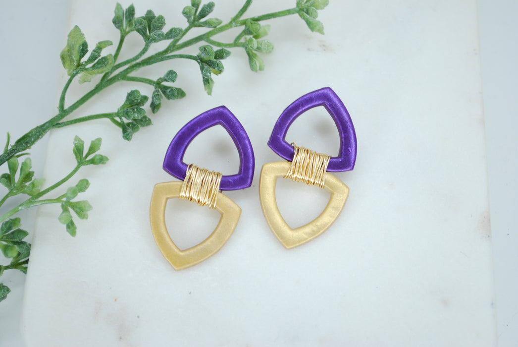 Purple and Gold Triangle Earrings