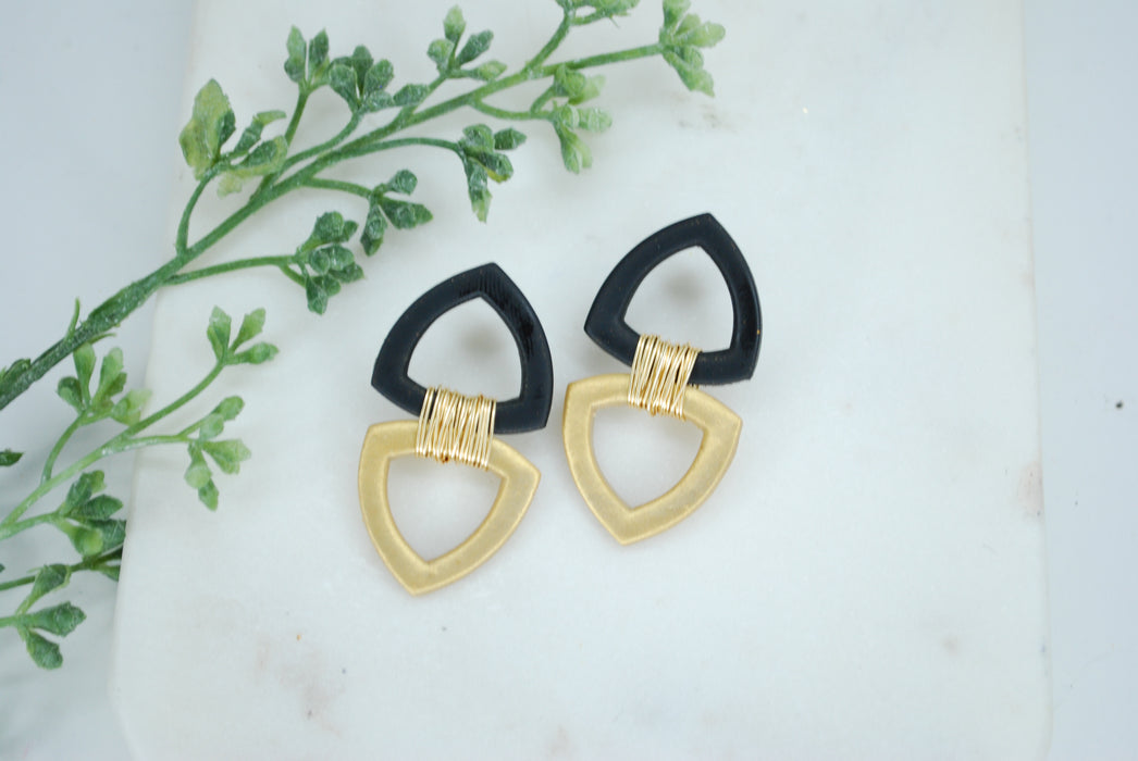 Black and Gold Triangle Earrings