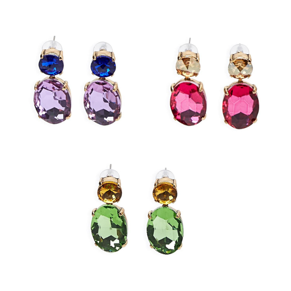 Jewel Tone Facet Cut Glass Stone Drop Earrings