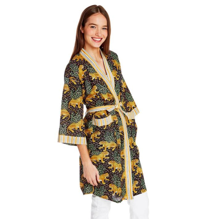 Leaping Leopard Cotton Printed Robe - One Size