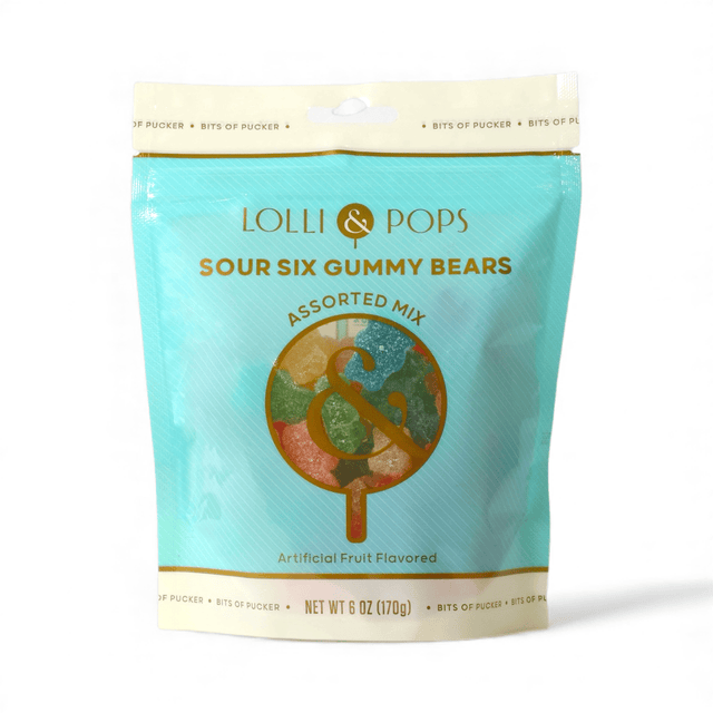 Lolli &amp; Pops Sour Six Gummy Bears assorted mix bag, 6 oz