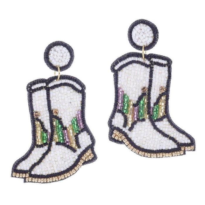 Beaded Mardi Gras Boots Earrings