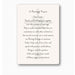 Printed card titled A Marriage Prayer featuring elegant serif typography and a subtle, ornate grey cross illustration on a cream-colored background with rounded edges
