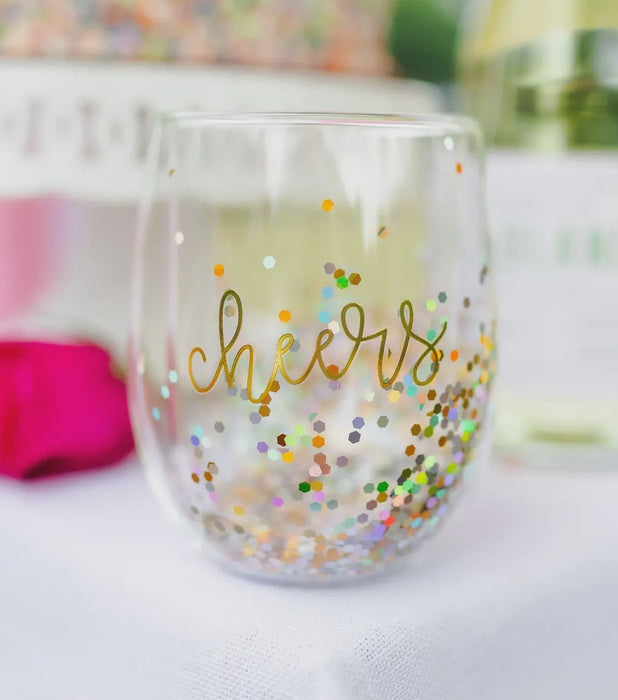 Glitter Wine Glass Cheers