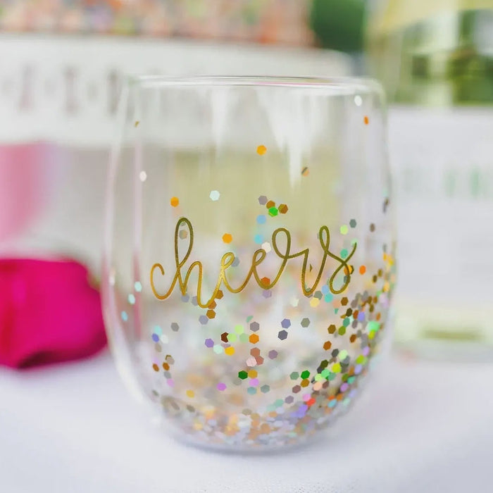 Glitter Wine Glass Cheers