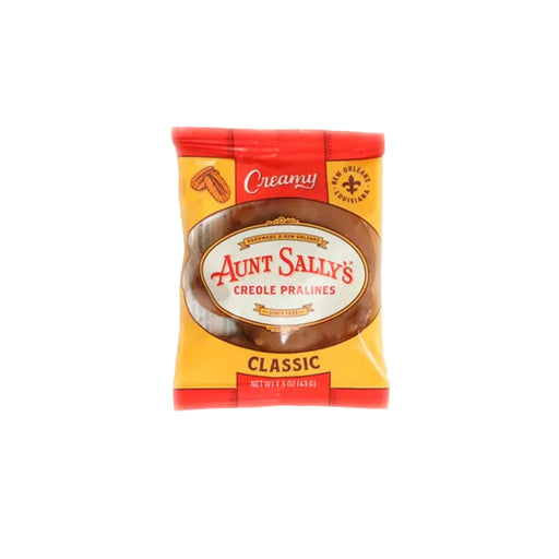 Packaged product of Aunt Sally's Creole Pralines on a white background