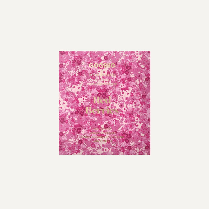 Goodio Red Berries chocolate bar in pink floral packaging
