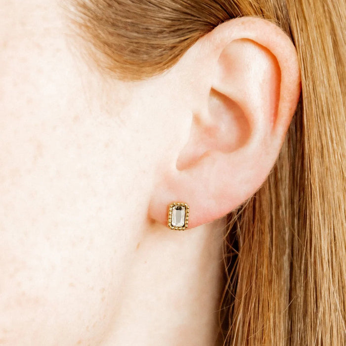 Screwback Stud Earrings - Madison Gold Clear