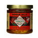 Photograph by McIlhenny Company of a 10 oz jar of Tabasco Brand Spicy Pepper Jelly against a white backdrop featuring the iconic diamond logo referencing Avery Island, a gold metal lid, and red chili pepper illustrations on the label showing translucent amber-colored jelly