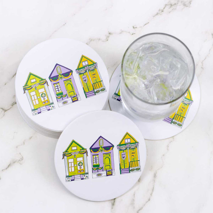 Mardi Gras Houses Reversible Paper Coasters (Set of 20)