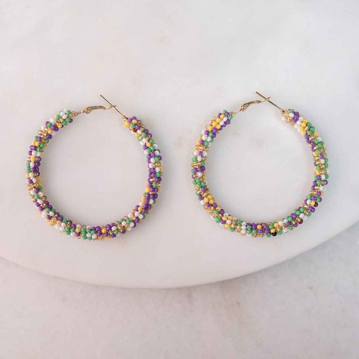 Mardi Gras Paradise Beaded Hoop Earrings