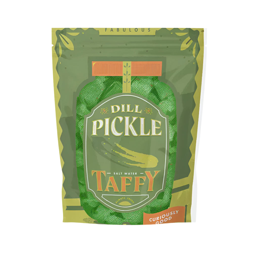 Green pouch of Dill Pickle salt water taffy