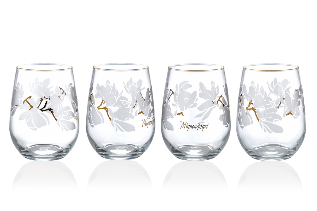 Mignon Faget Magnolia Stemless Wine Glasses (Set of 4)