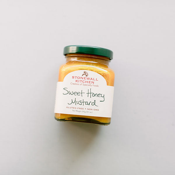 Jar of Stonewall Kitchen Sweet Honey Mustard with a green lid